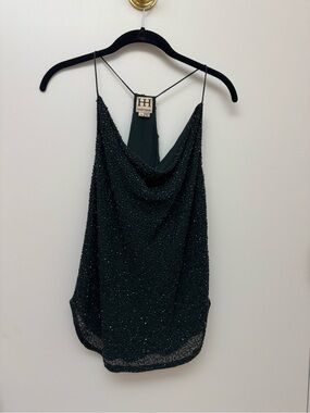 Haute Hippie Dark Emerald Beaded Cowl Camisole